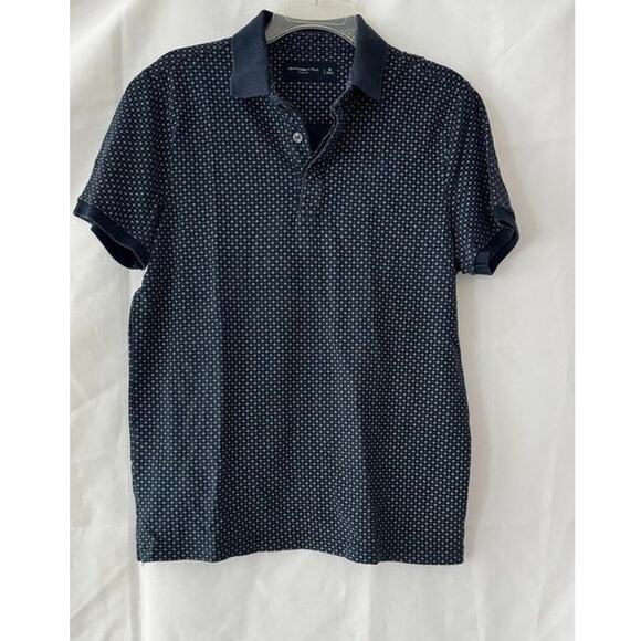 Abercrombie & Fitch Men’s Stretch Polo Shirt Navy Blue White Cross Print Size M - Picture 9 of 12